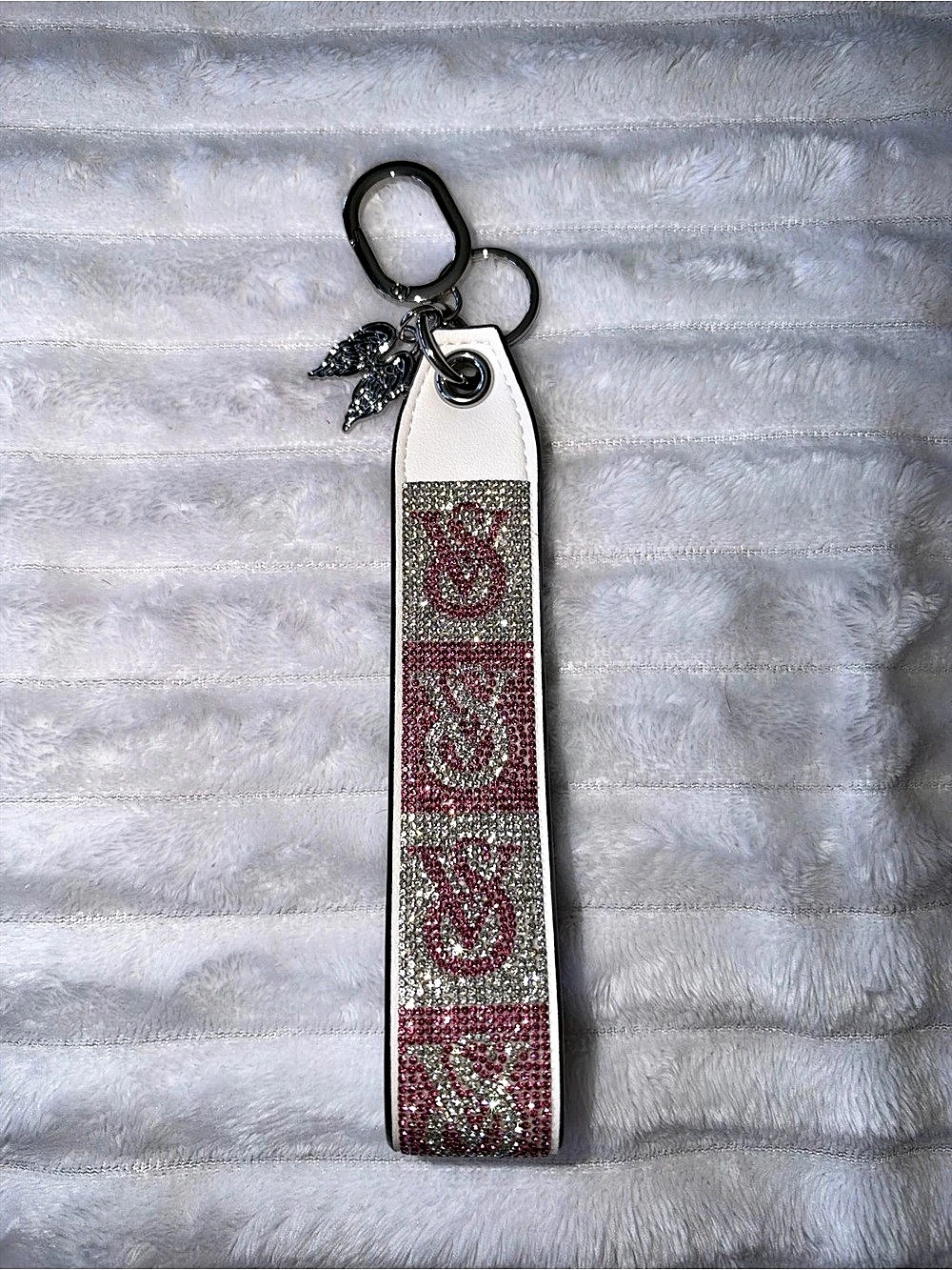 Victoria's Secret Wristlet Strap Keychain White & Pink